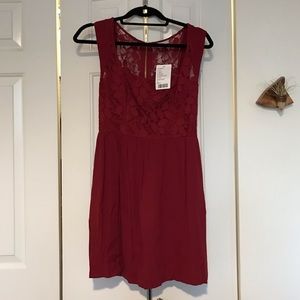 Burgundy Urban Outfitters Lace Dress - Knee Length